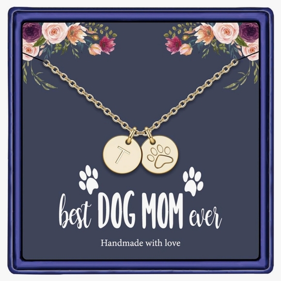 Letter T "Best Dog Mom Ever" Necklace - Picture 1 of 8